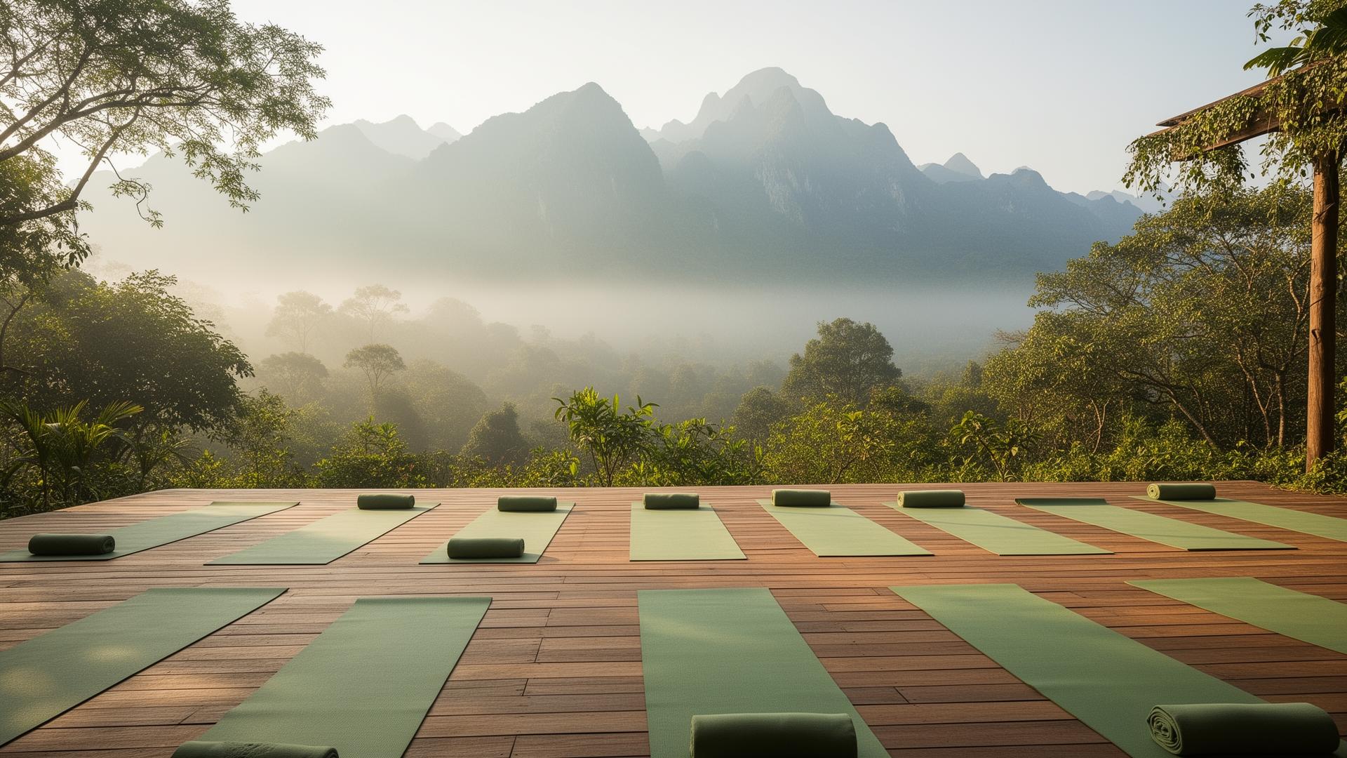 Йога-ретрит на терасі з видом на гори